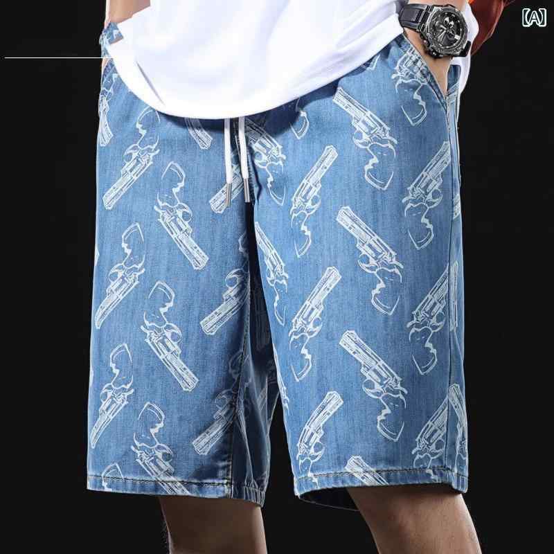 ジーンズ メンズ ウォッシュ加工 デニム ショートパンツ ハーフパンツ ワイドパンツ コットン混紡 夏物 普段使い 部屋着 S M L XL 2XL 3XL 4XL ブルー系