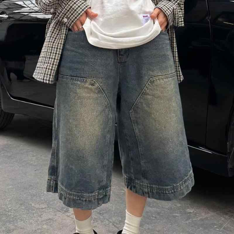 デニム メンズ ハーフパンツ 薄手 春夏 ストレート ローライズ ジーンズ ウォッシュ加工 普段使い 部屋着 384復古藍 S M L XL 2XL 3XL