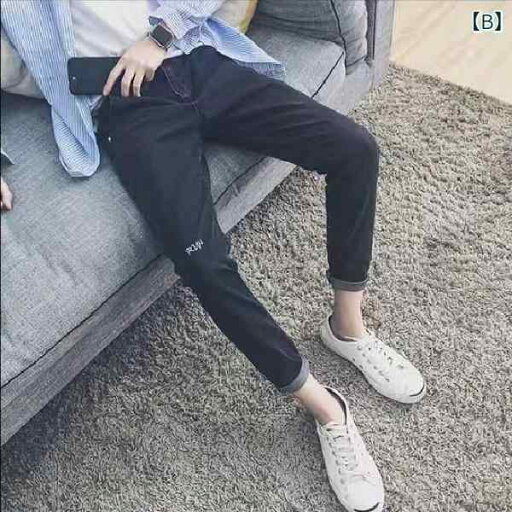 デニムパンツ メンズ ジーンズ 9分丈 スリム ストレート ウォッシュ加工 コットン カジュアル 春 スキニー ジーパン ズボン
