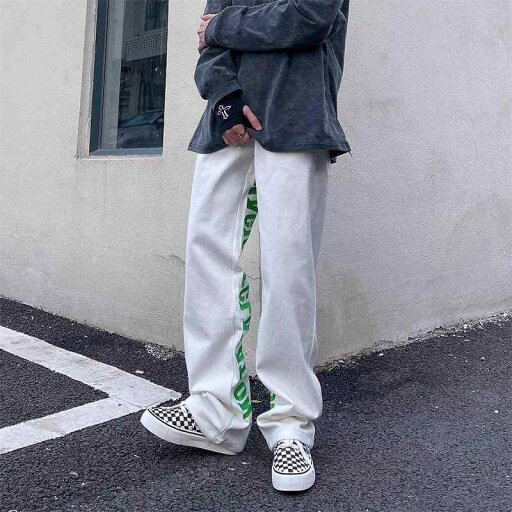 パンツ メンズ 春秋 韓国 ストリート アルファベット柄 プリント ゆったり 普段使い 黒 白 ポリエステル パンツ メンズ 春秋 韓国 ストリート アルファベット柄 プリント ゆったり 普段使い 黒 白 ポリエステル
