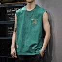 タンクトップ メンズ 男性用 カジュアル スポーツウェア ノースリーブ Tシャツ 部屋着 薄手 普段使い 運動着 ポリエステル グリーン ブラック グレー ブラウン