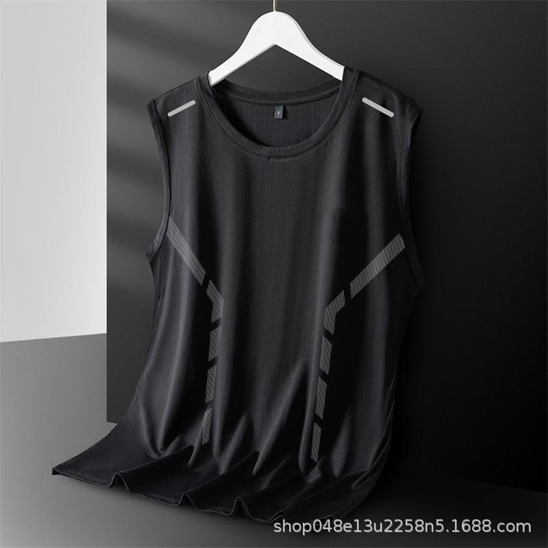 タンクトップ メンズ 男性用 通気性 速乾 スポーツ レジャー ポリエステル 接触冷感 薄手 無地 ブラッ..