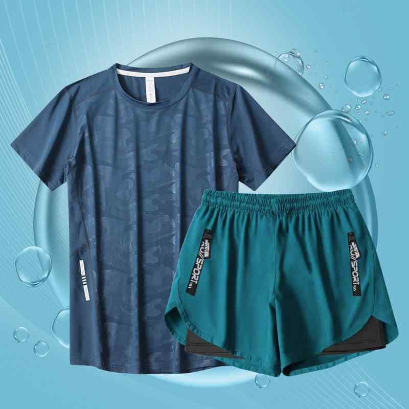 スポーツウェア メンズ マラソン ランニングウェア 上下セット トレーニングウェア バスケットボール 半袖 短パン 吸湿速乾 通気性 ポリエステル 薄手 夏 中灰 ブルー ブラック