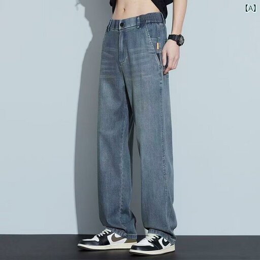 ジーンズ メンズ ストレート デニムパンツ ゆったりサイズ ジーパン ウォッシュ加工 レトロブルー ライトブルー ブラック