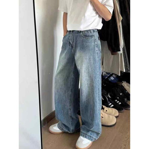 デニム メンズ パンツ ジーパン Gパン ワイドレッグ バギーパンツ ストレート 水色 ウォッシュ加工 カジュアル ゆったり 普段使い デニム メンズ パンツ ジーパン Gパン ワイドレッグ バギーパンツ ストレート 水色 ウォッシュ加工 カジュアル ゆったり 普段使い