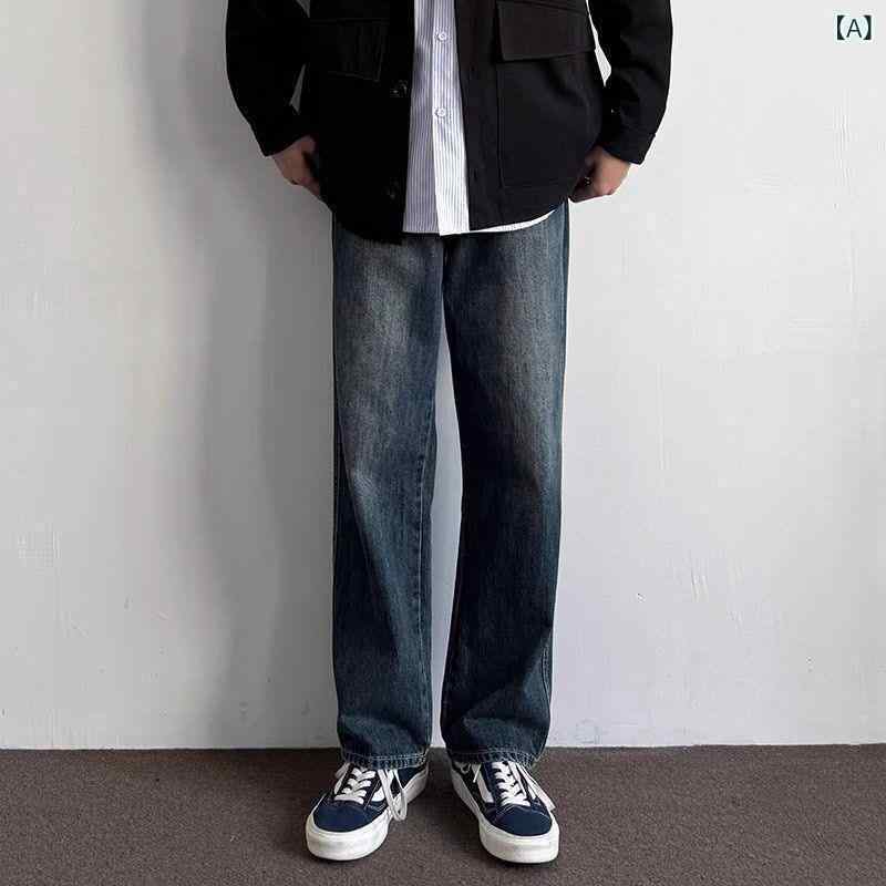 ジーンズ メンズ 男性用 デニムパンツ ストレート ゆったり ヴィンテージ ブルー ジーパン ズボン ボトムス カジュアル アメカジ