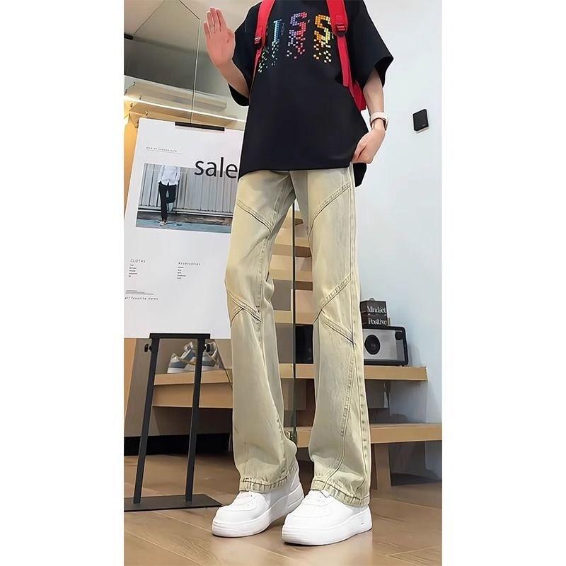 ジーンズ メンズ 秋冬 ヒップホップ ウォッシュ加工 ベルボトム デニムパンツ 黄泥色 黒