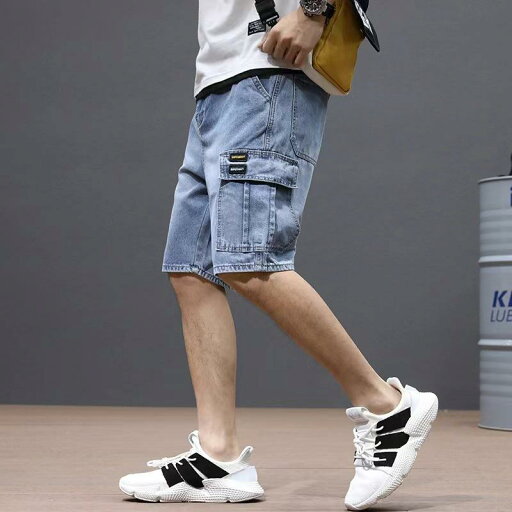 ハーフパンツ メンズ デニム カーゴパンツ ゆったり ストレート 黒 グレー ブルー 夏 5分丈 水洗い加工 ハーフパンツ メンズ デニム カーゴパンツ ゆったり ストレート 黒 グレー ブルー 夏 5分丈 水洗い加工