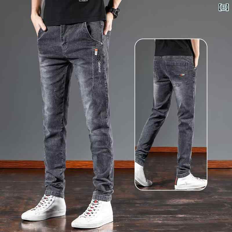 デニムパンツ メンズ スリムフィット ストレートパンツ 薄手 男性用 ジーパン Gパン ロングパンツ スキニーパンツ カジュアル スタイリッシュ ブラック グレー