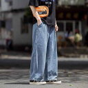ジーンズ メンズ ゆったり ワイドレッグ ストレート デニムパンツ カジュアル ジーパン ウォッシュ加工 ブル― ブラック 春秋