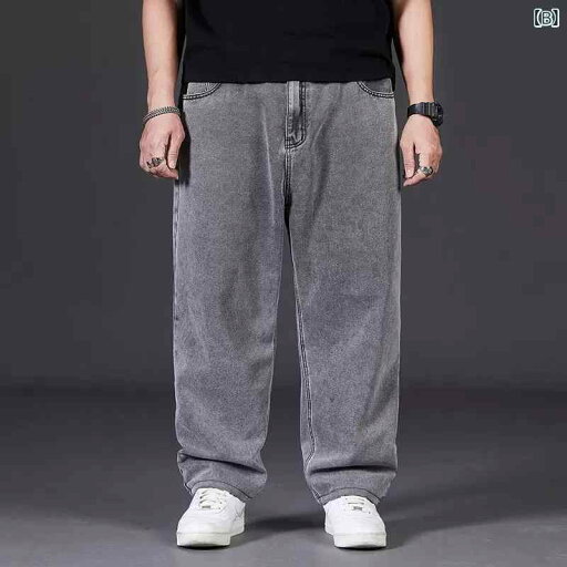 ジーンズ メンズ 男性用 大きいサイズ デニム ジーパン ワイドレッグパンツ ストレート ゆったり 高身長 伸縮性 コットン 春秋 浅青 グレー 黒 紺