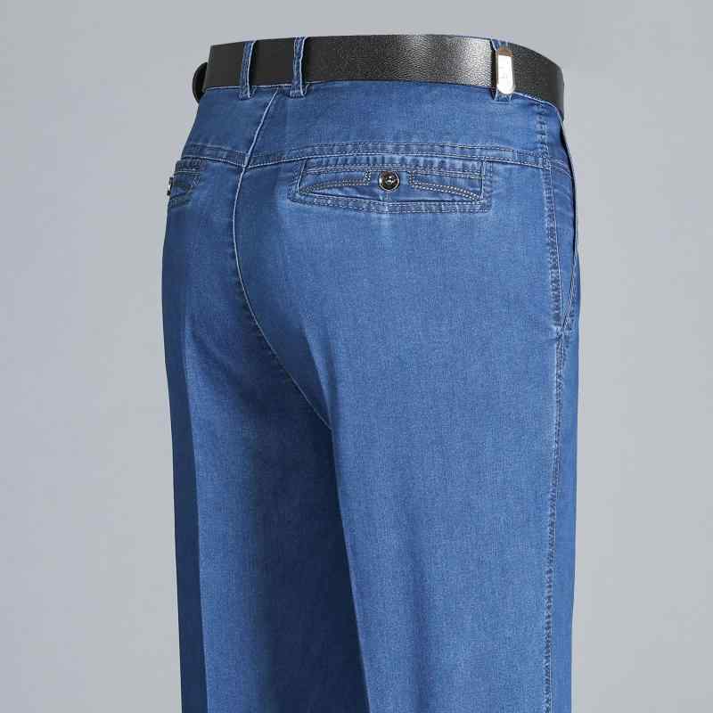 デニム メンズ ストレート 高齢者 薄手 ジーンズ ゆったり 高腰 伸縮性 ウエストゴム 普段使い 7分丈 春夏