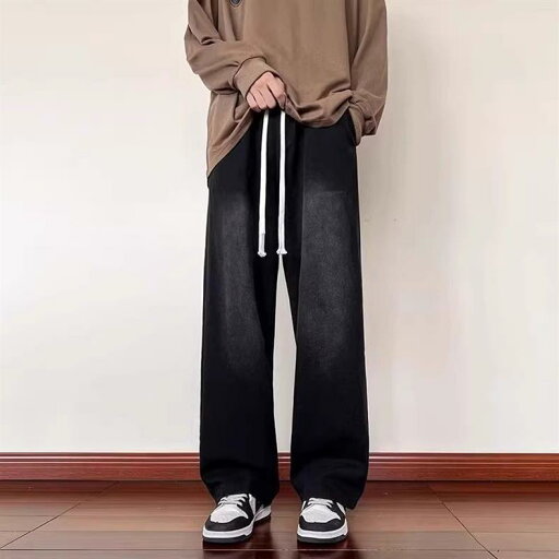デニム メンズ ストレート 薄手 カジュアル ロングパンツ ウォッシュ加工 ジーパン ブルージーンズ ブラックジーンズ グレー 普段着