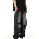 ジーンズ メンズ ウォッシュ加工 ダメージ加工 ストレート ルーズフィット デニムパンツ ブラック ジーパン ヴィンテージ風 カジュアルパンツ アメカジ