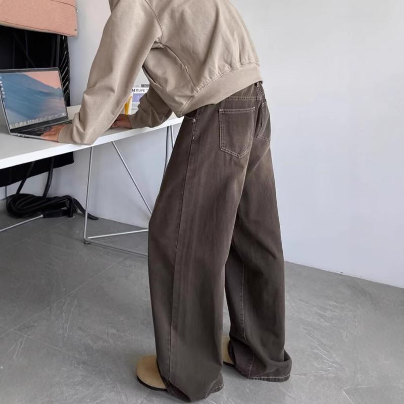 デニム メンズ ヴィンテージ風 ストレートパンツ ゆったり ローライズ ウォッシュ加工 ダメージ加工 ジーンズ ジーパン ズボン ボトムス アメカジ ワークパン...