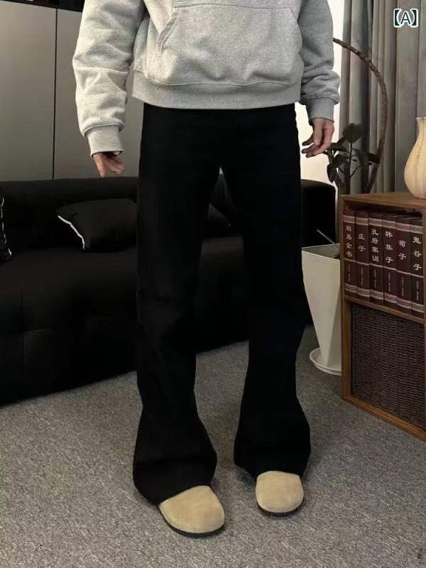ジーンズ メンズ ストレート 黒 デニムパンツ カジュアル 韓国 スタイル 伸縮性 ロングパンツ