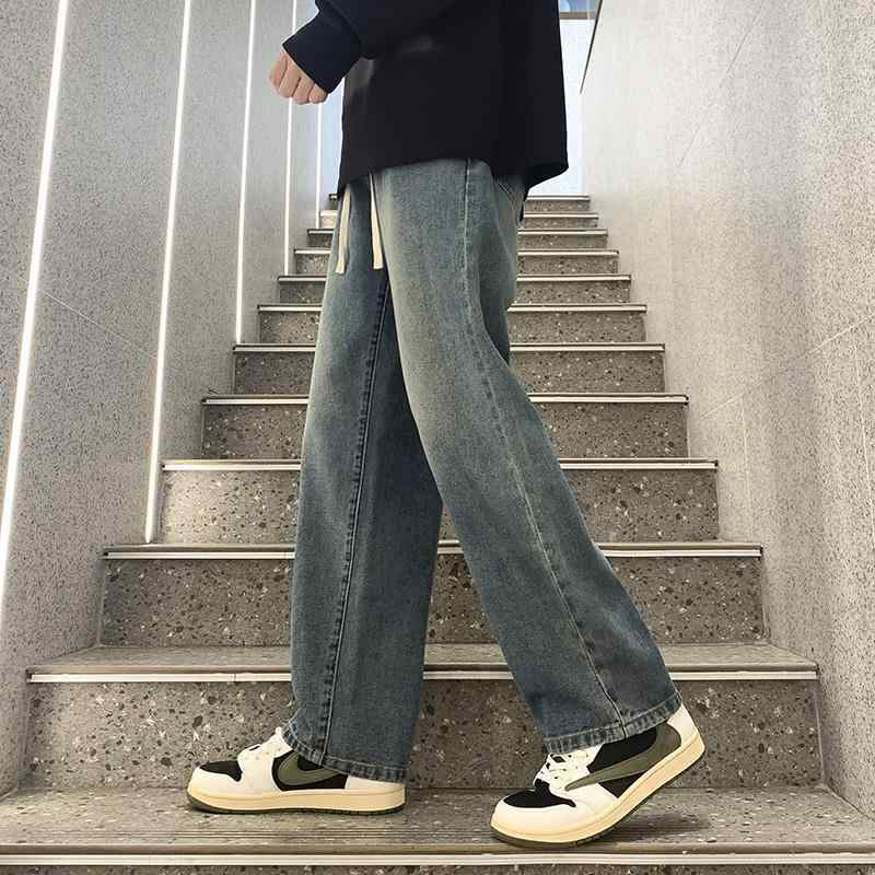 デニム メンズ ジーンズ ストレート レトロ ウォッシュ加工 ジーパン ワイドパンツ ルーズフィット デニムパンツ ブルージーンズ アメカジ