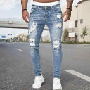 デニムパンツ メンズ ダメージ加工 スリム ストレッチ ジーパン Gパン ジーンズ 男性用 ストリート カジュアル M L XL XXL 3XL ブラック グレー ブルー