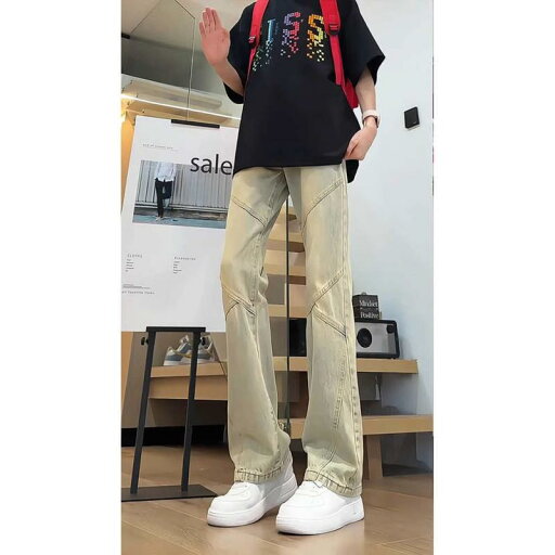デニム メンズ ストレート 高腰 美脚 ストレッチ ジーンズ 黄泥色 春 スキニー デニムパンツ デニム メンズ ストレート 高腰 美脚 ストレッチ ジーンズ 黄泥色 春 スキニー デニムパンツ