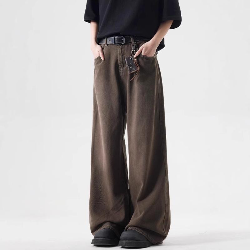 デニム メンズ ジーパン 洗濯加工 焦げ茶色 ワイドストレート ミディアムウエスト カジュアルスタイル 普段使い