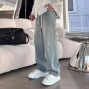 ジーンズ メンズ 男性用 デニム ジーパン ストレート ワイドレッグ ルーズフィット 薄手 コットン 中厚手 ブラック 黒 ブルー 青 紺 インディゴ カジュアル