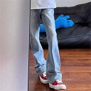 ジーンズ メンズ 男性用 ストレート ジーパン デニムパンツ 浅ブルー ゆったり スリム 細見え 薄手 水洗い加工 カジュアル ストリート