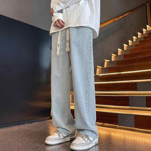 ジーンズ メンズ 春秋 薄手 デニムパンツ ストレート ジーパン ゆったり カジュアル アメカジ ライトブルー ブラック グレー ブルージーンズ