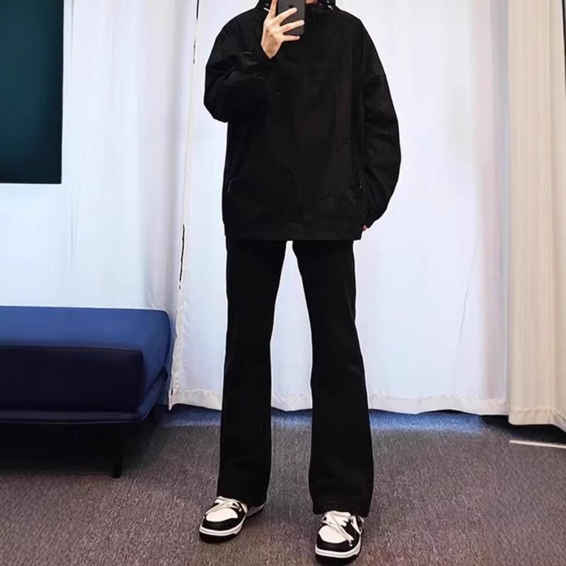 ジーンズ メンズ 男性用 ストレート スリムフィット ブラック デニムパンツ レトロ VIBE スキニー フレアパンツ コットン 黒 S M L XL 2XL 3XL(x2)