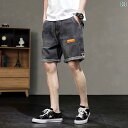 デニム メンズ ハーフパンツ ショートパンツ ゆったり 大きめサイズ ウエストゴム 5分丈 ストレート 薄手 接触冷感 普段使い 春秋 黒 藍色