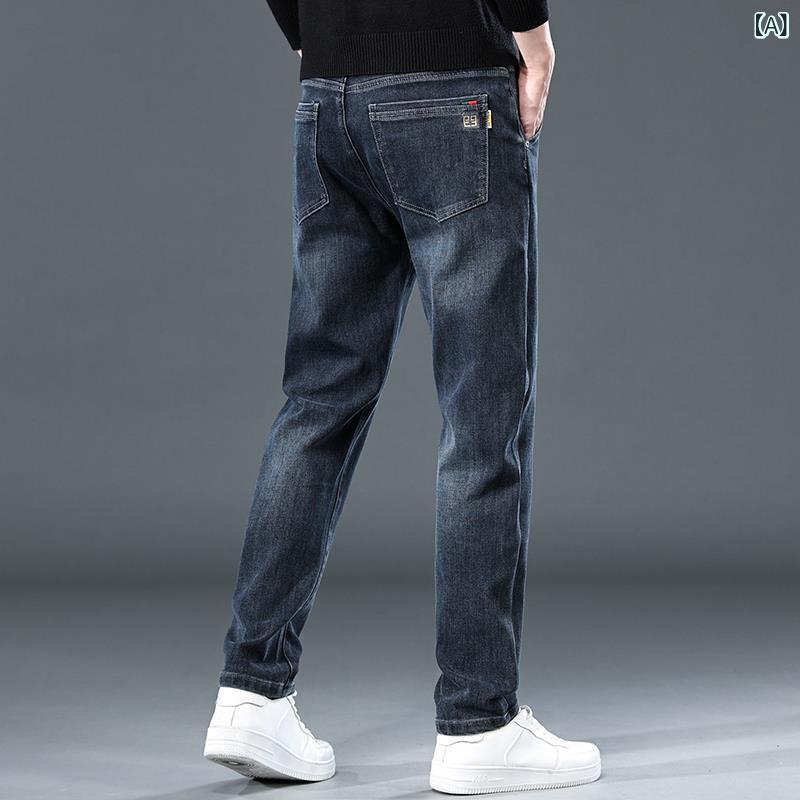 デニムパンツ メンズ 男性用 ジーンズ ストレート ゆったり 伸縮性 ウォッシュ加工 普段使い 春秋 ジーパン