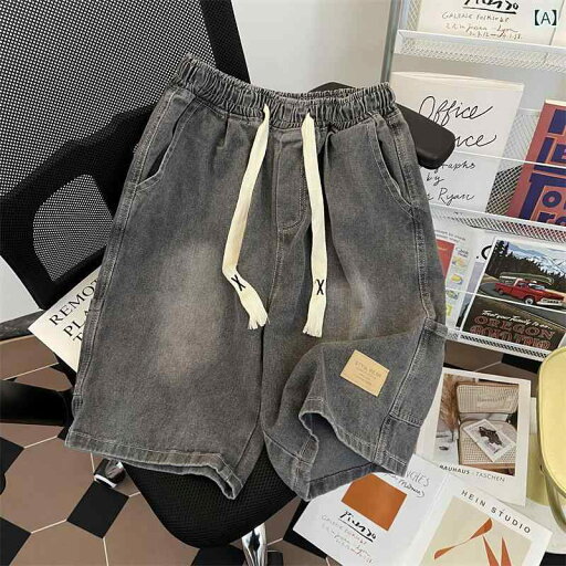 デニム メンズ デニムパンツ ジーンズ ショートパンツ ハーフパンツ 短パン 5分丈パンツ アメカジ ワークパンツ ゆったり 薄手 ウエストゴム 普段使い 部屋着 春夏 グレー ブルー