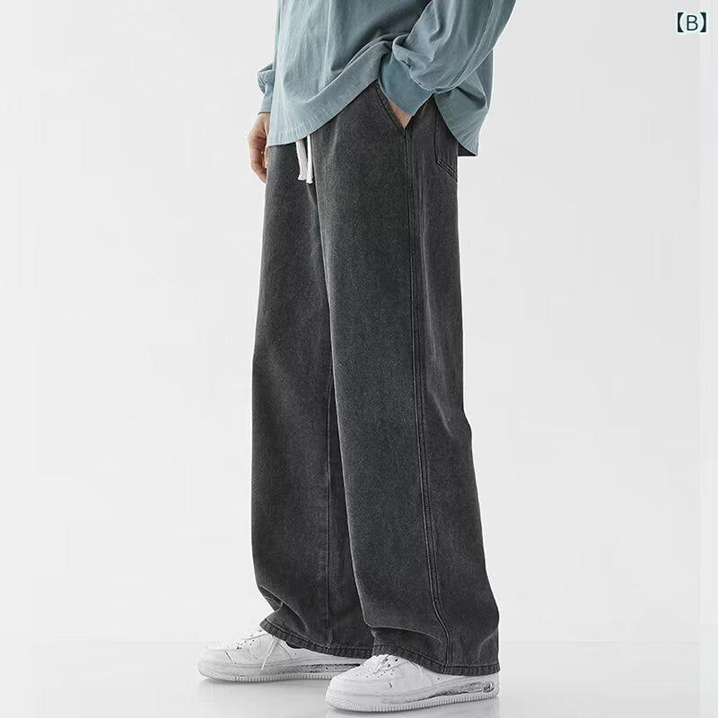 デニム メンズ ジーンズ 秋冬 裏起毛 ストレート ゆったり ワイドレッグ アメリカンレトロ カジュアル 黒 ブラック グレー グレー 青 ブルー M L XL XXL 3XL