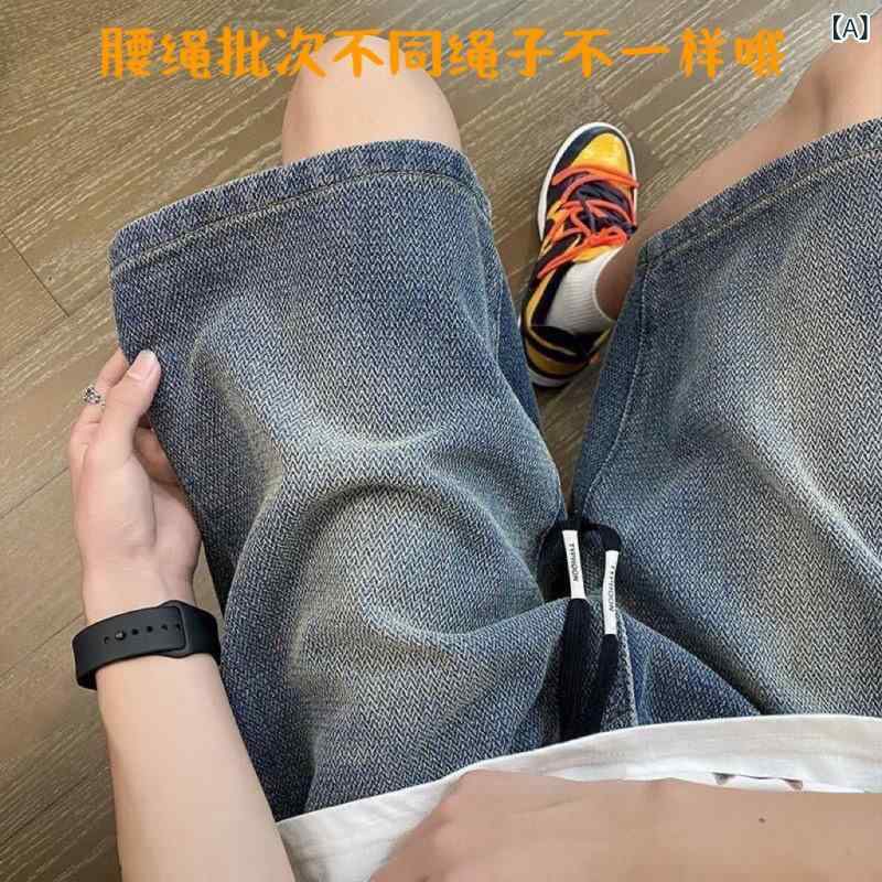 デニム メンズ ハーフパンツ 星柄 ワイド ストレート 薄手 夏 男性用 ジーンズ ジーパン デニムパンツ 5分丈 普段使い