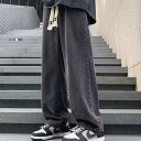 デニムパンツ メンズ 男性用 ジーンズ ジーパン ストレート ワイドレッグ ウォッシュ加工 薄手 ルーズフィット ゆったり カジュアル 春夏 ブラック グレー ブルー
