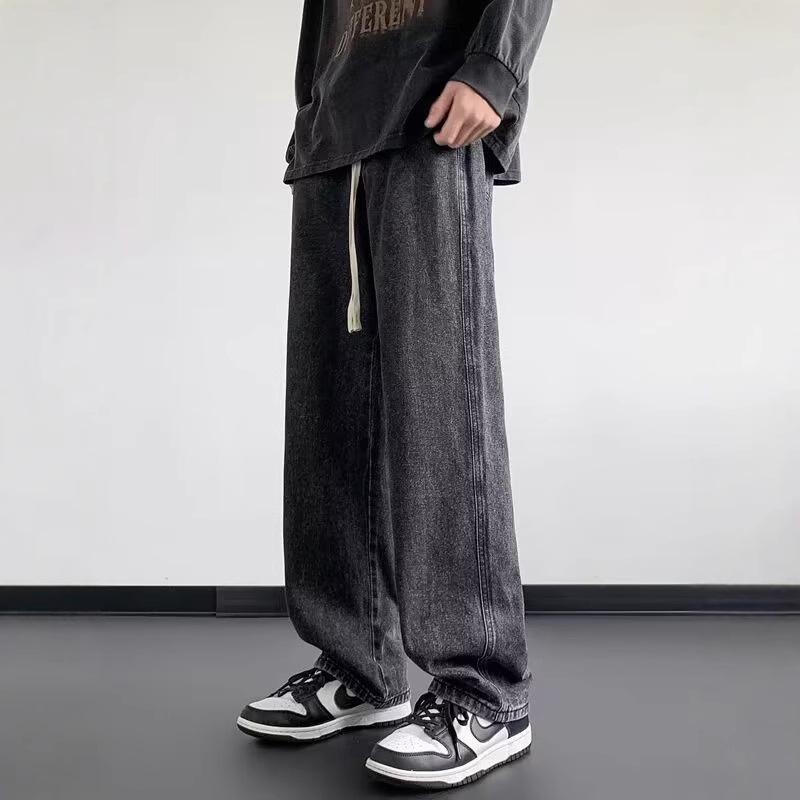 デニム メンズ ワイドパンツ ウォッシュド加工 ストレートジーンズ ゆったり カジュアル ボトムス ジーパン ズボン 男性用 春秋