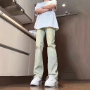 デニム メンズ ジーンズ ジーパン ストレート ヴィンテージ ウォッシュ加工 ユーズド加工 黄泥色 アメカジ 薄手 多ポケット S M L XL 2XL 3XL