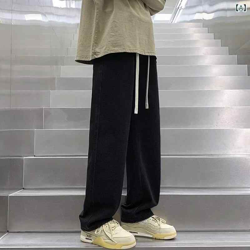 デニム メンズ ジーンズ ジーパン ストレート ゆったり ワイドレッグ ウォッシュド加工 ズボン パンツ 普段使い リラックス 春秋 薄手 ブルー系