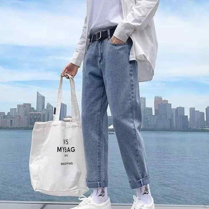 ジーンズ メンズ デニム ワイド ストレート 韓国 ゆったり ジーパン 男性用 長ズボン ボトムス ブルー ブラック