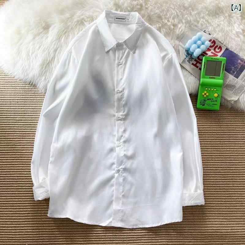 シャツ メンズ 男性用 トップス 長袖 接触冷感 ストレッチ 無地 韓国 ゆったり 薄手 ドロップショルダー ブラック 黒 ホワイト 白 グレー ピンク 黄色 ブルー 青 カーキ デニム カジュアル(x2)