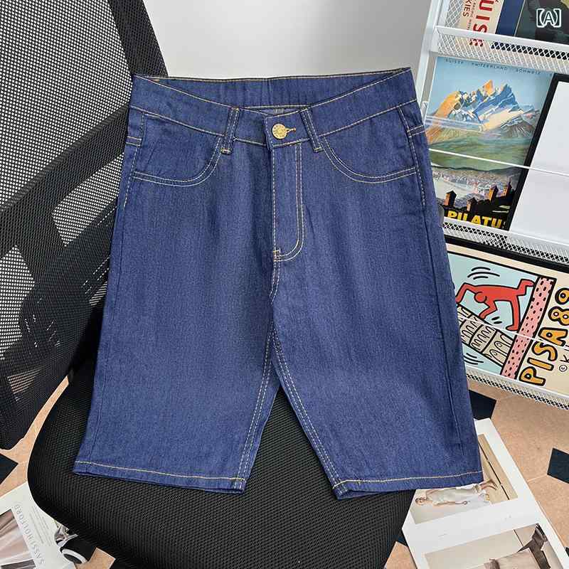 デニム メンズ ハーフパンツ 大きいサイズ ゆったり ストレート 膝丈 デニムパンツ ジーパン ズボン 中厚手 ウエストゴム ブルージーンズ 黒