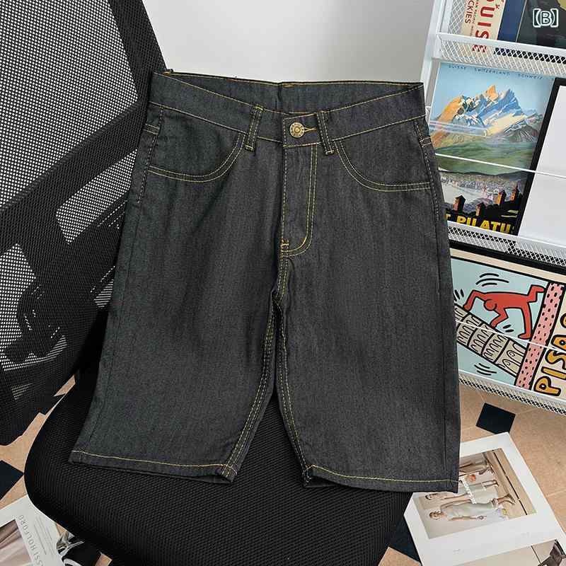 デニム メンズ ハーフパンツ 大きいサイズ ゆったり ストレート 膝丈 デニムパンツ ジーパン ズボン 中厚手 ウエストゴム ブルージーンズ 黒