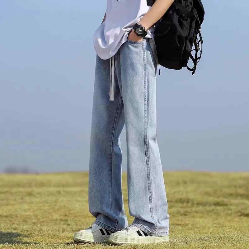 デニム メンズ ストレート デニムパンツ 薄手 ジーパン ズボン ティーンズ 無地 定番 ロングパンツ 普段使い 春夏 カジュアル スタイル 綿 浅青 青 黒 黒グレー