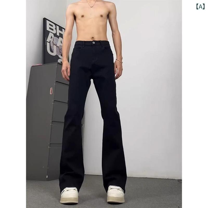 デニム メンズ 微フレアジーンズ パンツ 白 美脚 スタイルアップ カジュアル ボトムス ジーパン Gパン