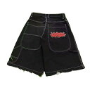 デニムパンツ メンズ 5分丈 ワイドレッグ ストレートジーンズ 短パン ハーフパンツ ゆったり ウォッシュ加工 ブラック 黒 春夏秋冬