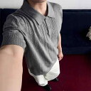 ポロシャツ メンズ 半袖 cleanfit ヘンリーネック Tシャツ トップス 麦穂柄 リブ 杢調 無地 アメカジ カジュアル 普段使い グレー 杏色