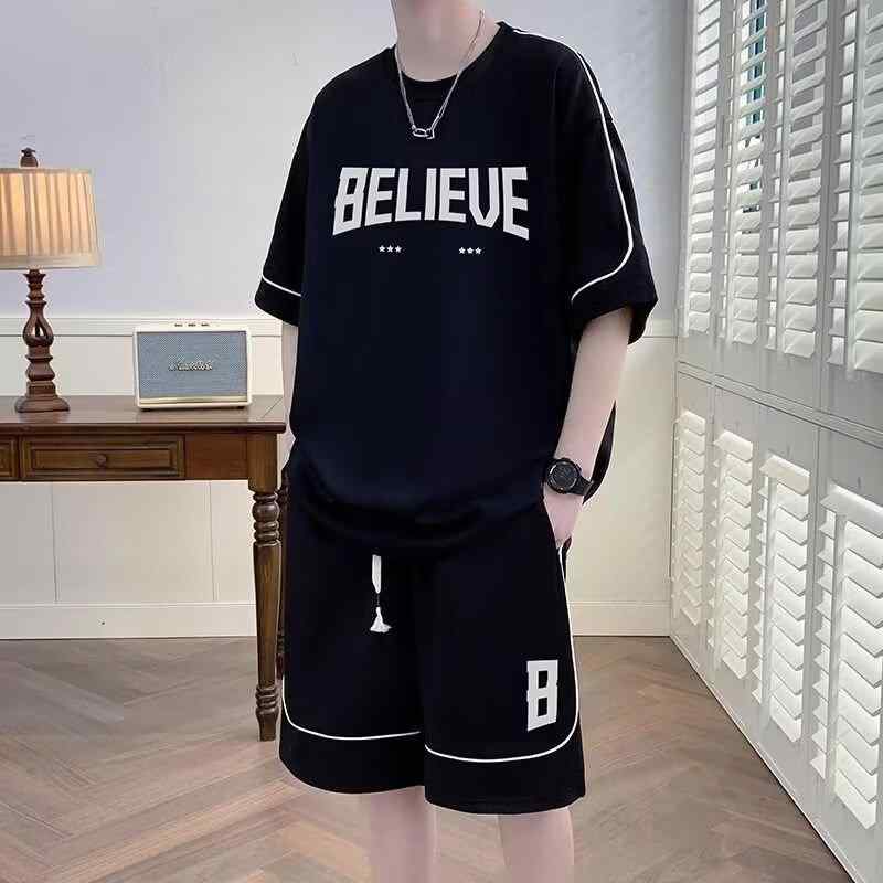 スポーツウェア メンズ 半袖Tシャツ ショートパンツ 上下セット カジュアル 普段使い 部屋着 韓国 ブラック ホワイト系 杏色 グリーン M L XL 2XL...