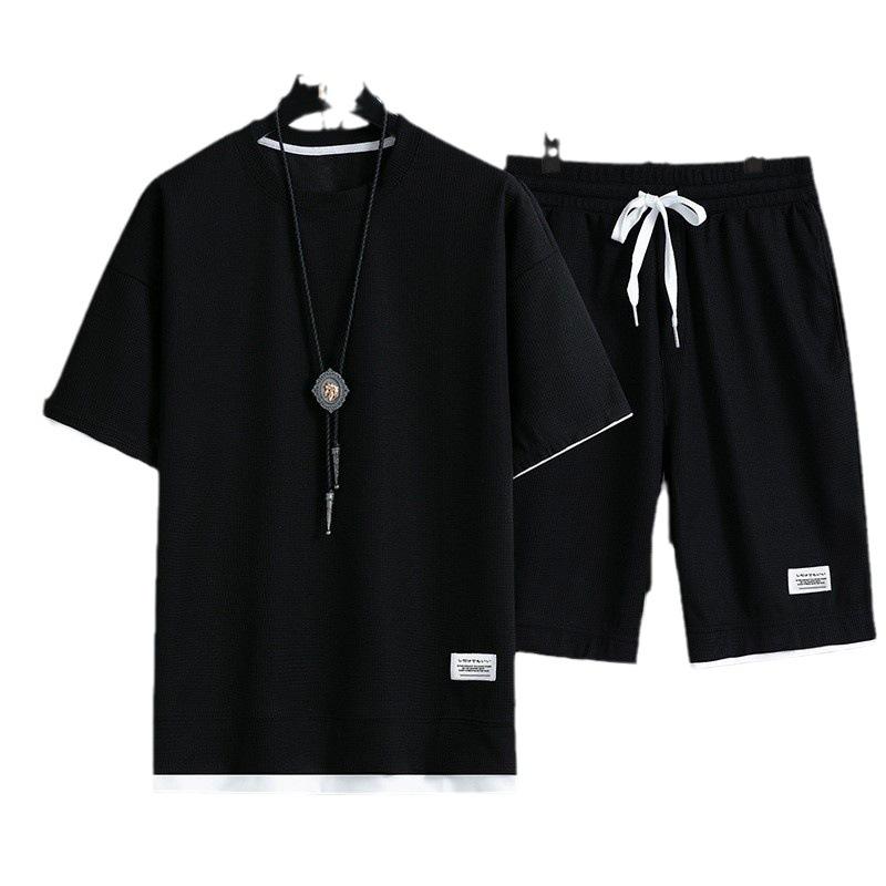 セットアップ メンズ 男性用 ワッフル Tシャツ ハーフパンツ 上下 2点 春秋 運動 部屋着 リラックス ウェア ブラック オレンジ ホワイト ブルー グレー...