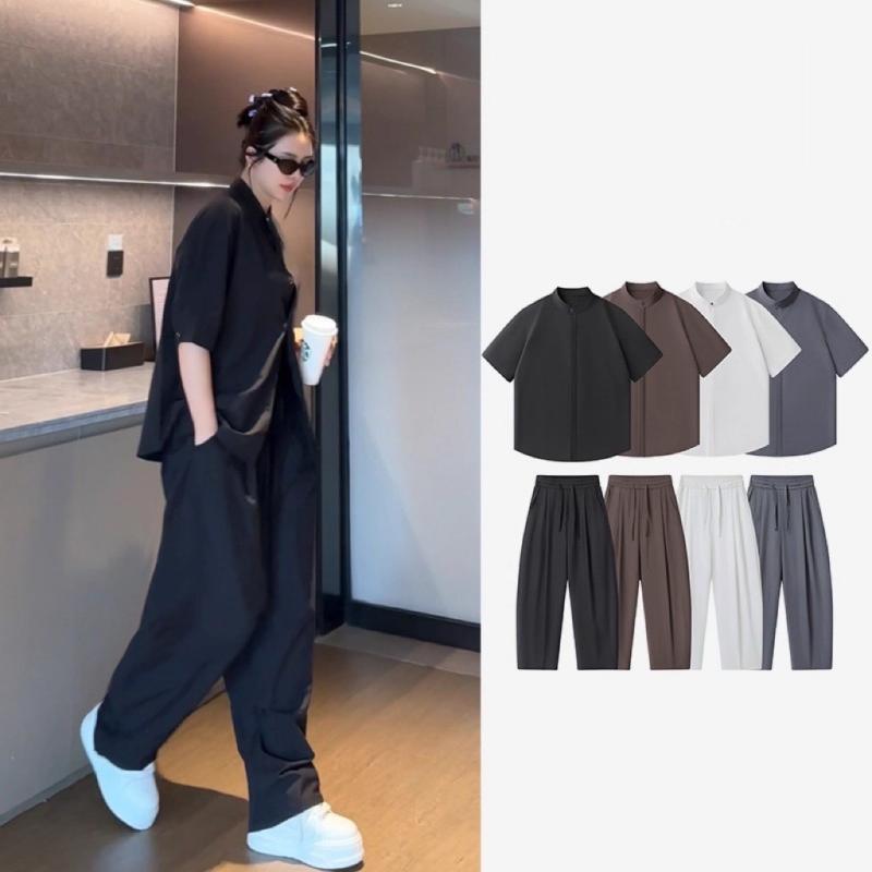 セットアップ メンズ 男性用 中国風 リラックス 接触冷感 半袖シャツ 長ズボン 上下セット 部屋着 ルームウェア