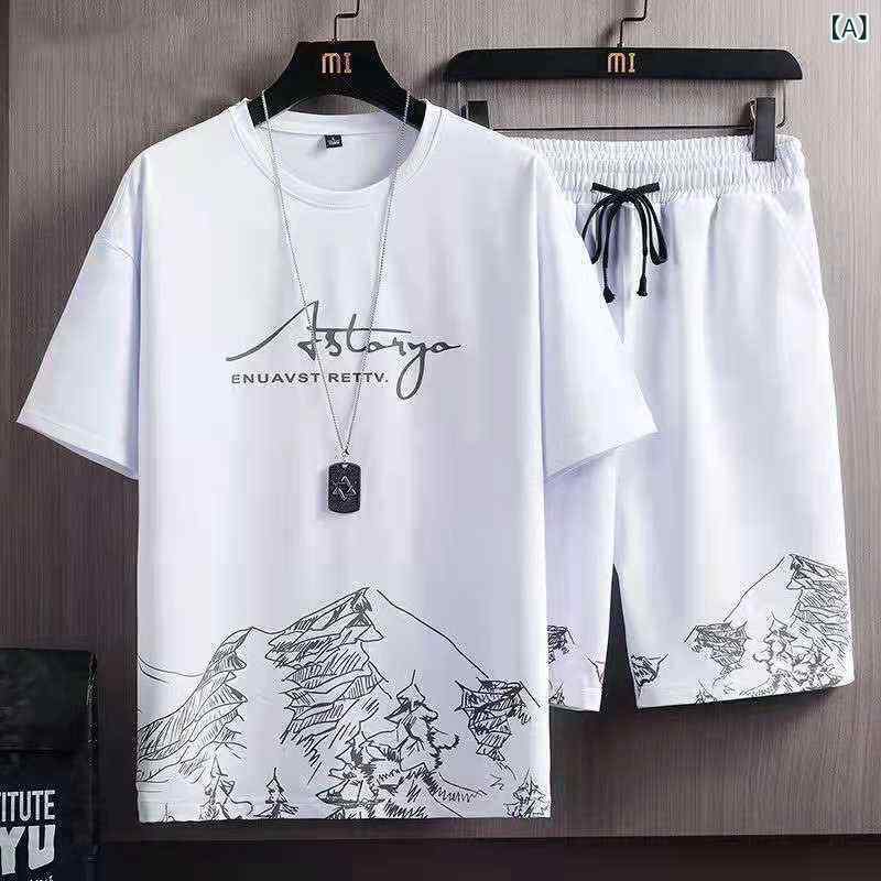 LINEAR shopのメンズ スポーツウェア セットアップ 接触冷感 Tシャツ ハーフパンツ 上下セット ポリエステル混紡 薄手 ルームウェア 普段使い ホワイト ブラック｜アングル2