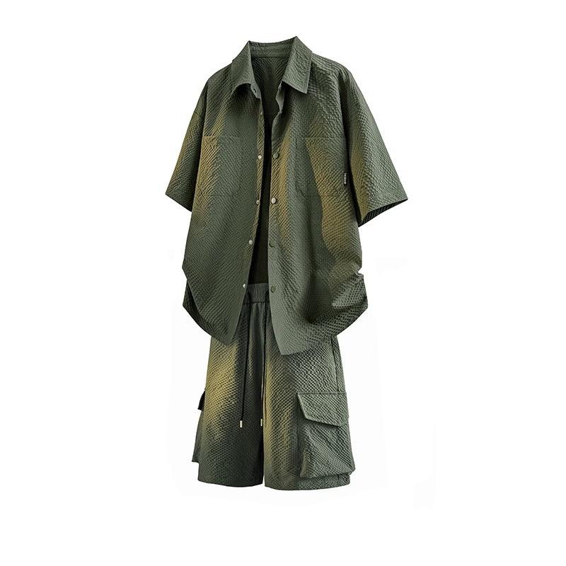 シャツ メンズ 半袖 ショートパンツ セットアップ 20代 30代 スポーツ カジュアル 薄手 5分袖 ポリエステル ブラック グリーン M L XL 2XL ...